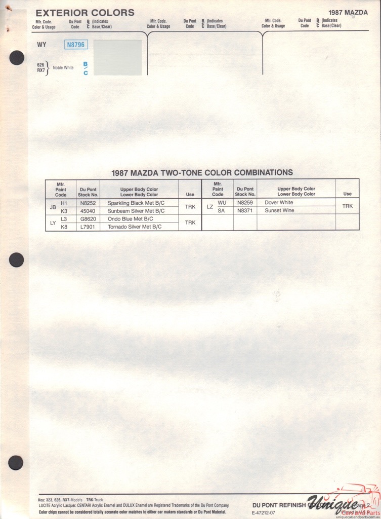 1987 Mazda Paint Charts DuPont 2